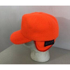 Arctic Fleece Neon Orange Vintage Trapper Hat Ear Flaps Mens Medium